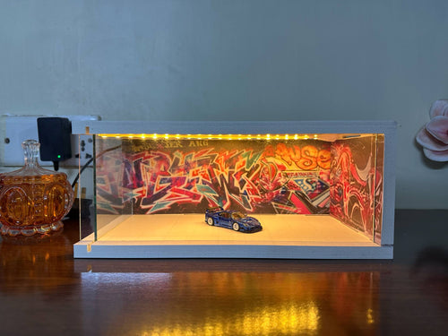 Graffiti showroom diorama (warm light)